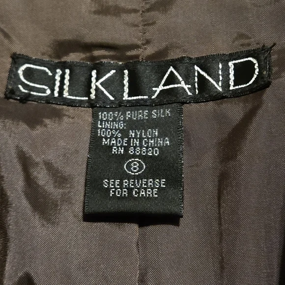 Y2K Silkland 100% Pure Silk Brown Trenchcoat Overcoat Women's 8 Lined 2 Pockets - Picture 12 of 13